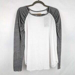 Chaser White Gray Raglan Long Sleeve Top Tee Casual Comfort Soft Womens